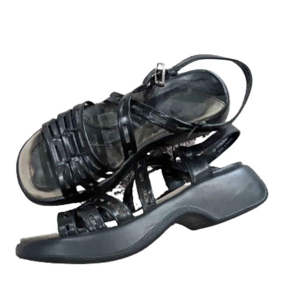 Dansko black leather chunky sandals size 37‎ = women's  7 FLAWED